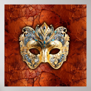 Poster Máscara veneziana luxuosa sobre fundo de ferrugem 