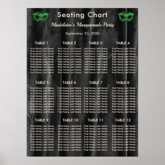 Poster Máscara Verde Esmeralda em Damasko Preto 12 Mesas