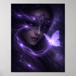 Poster Máscara Violeta Mística Borboleta Fantasia