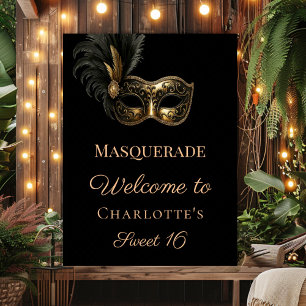 Poster Mascarada bem-vindo ao Sweet 16 dourado preto
