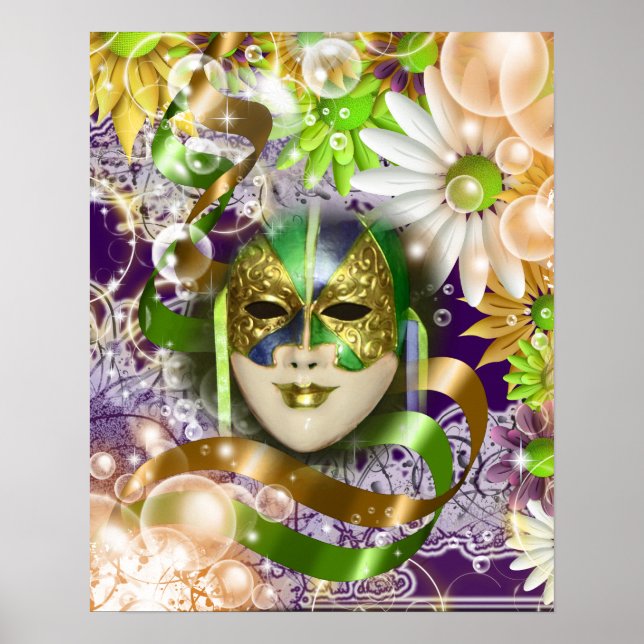Pôster Mascarada mask venetian verde roxo (Frente)