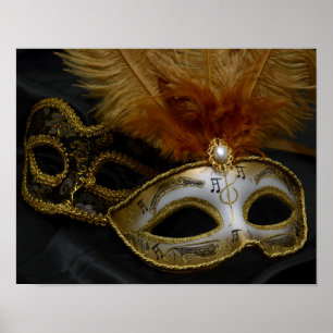 Pôster Mascarada Venetian da máscara do carnaval Dourado