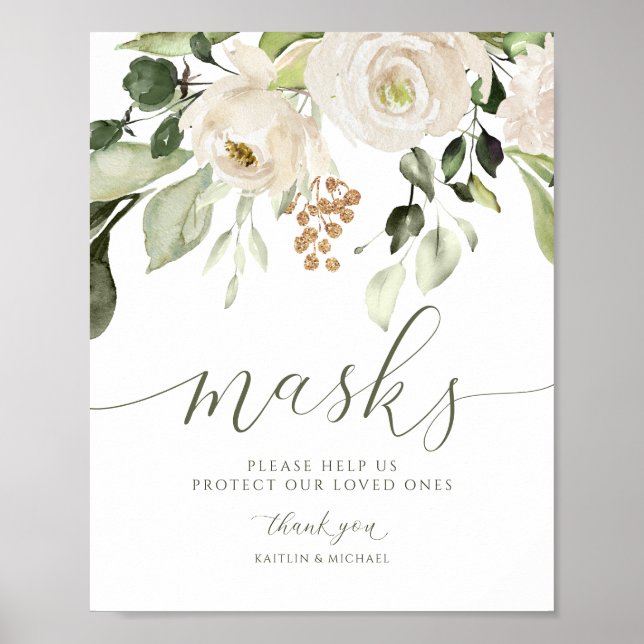 Poster Máscaras de Casamento Elegante - Sinal de Folhagem (Frente)