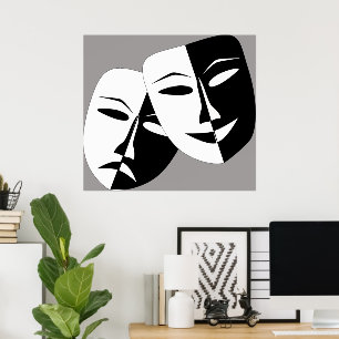 Poster Máscaras de Comédia e Drama Pretas e Brancas