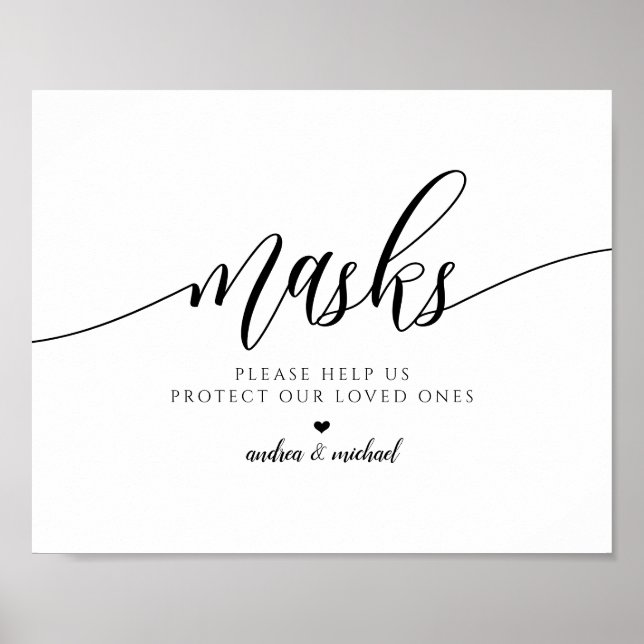 Poster Máscaras de EPI para Casamento Sinal de Distanciam (Frente)