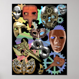 Poster máscaras de mascarada de ouro metálico