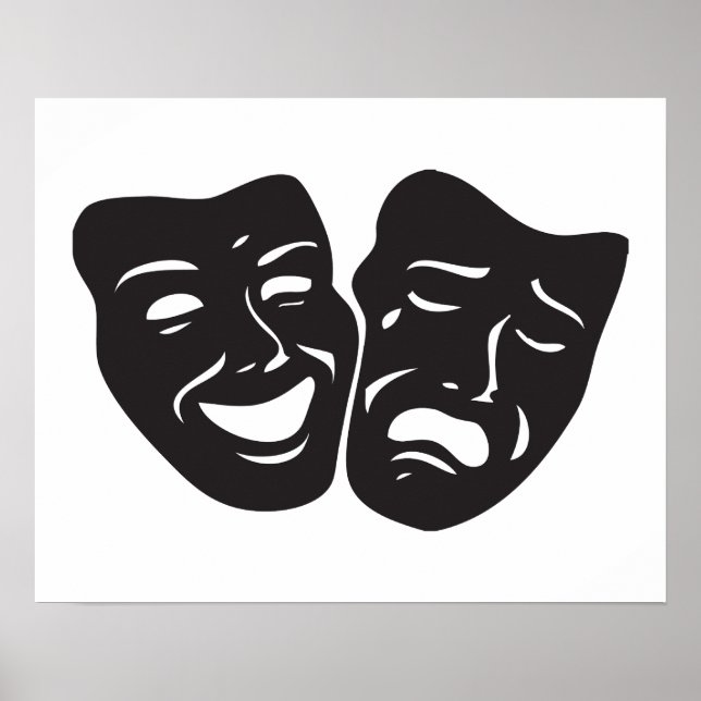 Pôster Máscaras de Teatro de Drama Comédia Tragédia (Frente)