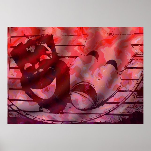 Pôster máscaras de teatro vermelho (Frente)