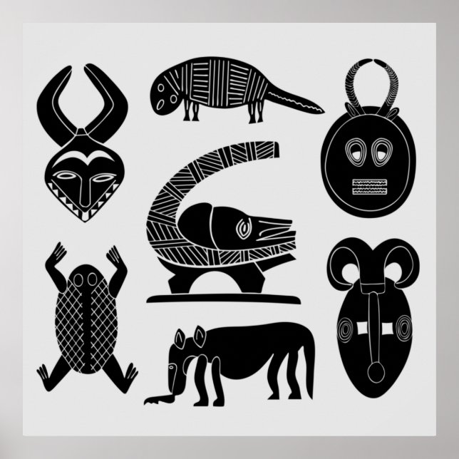 Poster máscaras e animais da tribo africana (Frente)