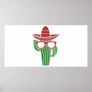 Poster Mascote de cacto legal com chapéu sombrero e ócu