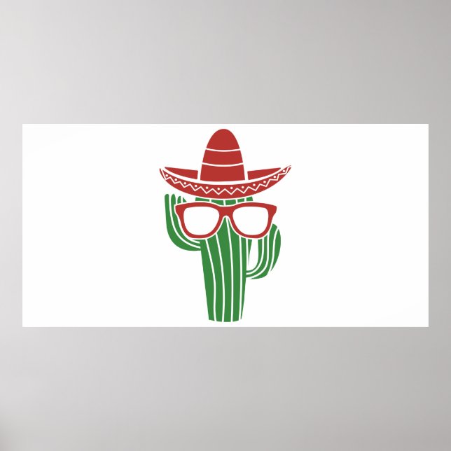 Poster Mascote de cacto legal com chapéu sombrero e óculo (Frente)