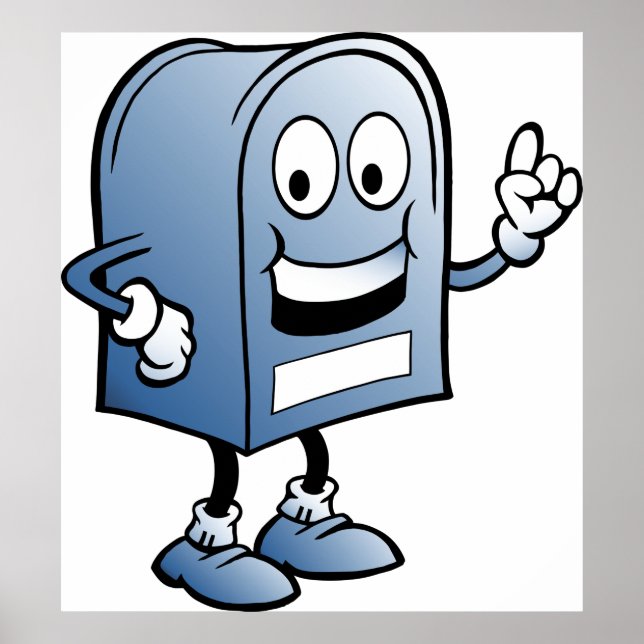 Poster Mascote de Caixa de Correio Feliz Caráter Azul (Frente)