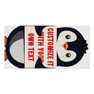 Pôster Mascote pinguim segurando um sinal para texto pers