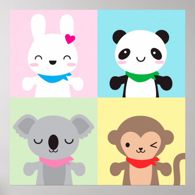 Poster Mascotes Animais Super Bonitos Kawaii (Frente)