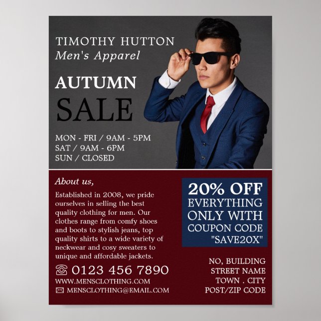 Poster Masculino Pose, Publicidade na Loja de Roupas Masc (Frente)