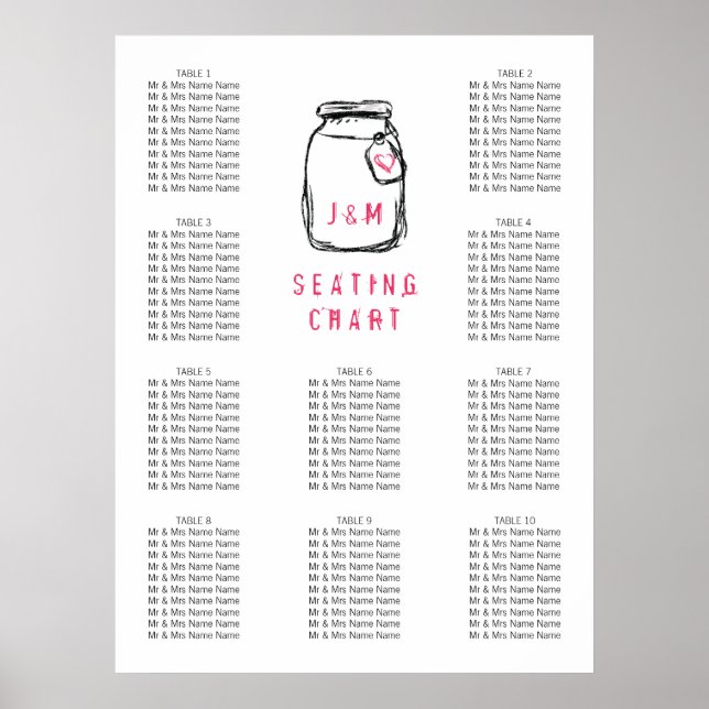 Poster Mason Jar e Pink Heart Wedding Gráfico 10 (Frente)