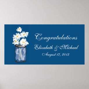 Pôster Mason Jar e White Daisies Banner