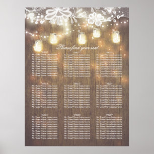 Poster Mason Jar Lights Lace Wood Wedating Chart