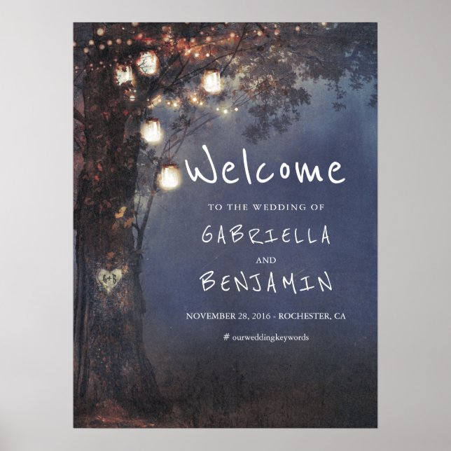 Poster Mason Jar Lights Tree Weding Sign (Frente)