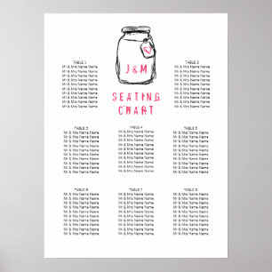 Poster Mason Jar & Pink Heart Seating Chart