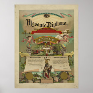 Pôster Masonic Diploma Freemason Freemasonry 1891