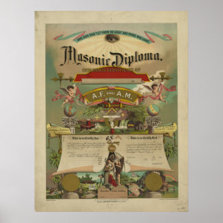 Pôster Masonic Diploma Freemason Freemasonry 1891