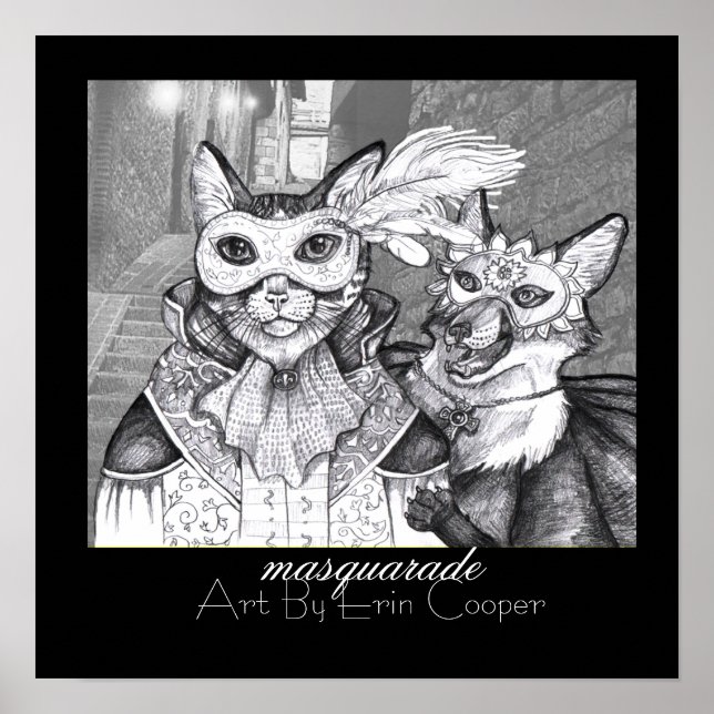 Pôster Masquarade Cat,  Art Print  By Erin Cooper (Frente)