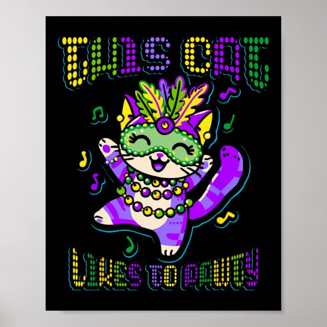 Poster Masque Mardi Roupa Costumes Mardi Gras Cat (Frente)