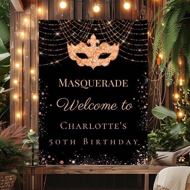 Poster Masquerade black gold glitter birthday party (Criador carregado)