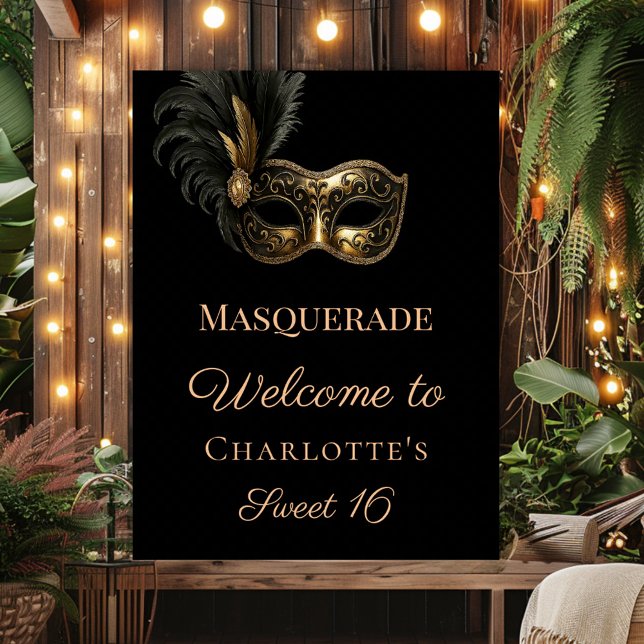 Poster Masquerade black gold Sweet 16 welcome (Criador carregado)