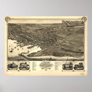 Pôster Massa da praia de Nantucket. Mapa 1881 panorâmico