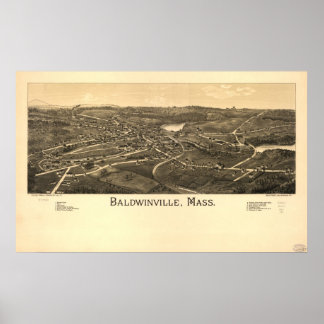 Poster Massa de Baldwinville. Mapa Panorâmico Antiquado d