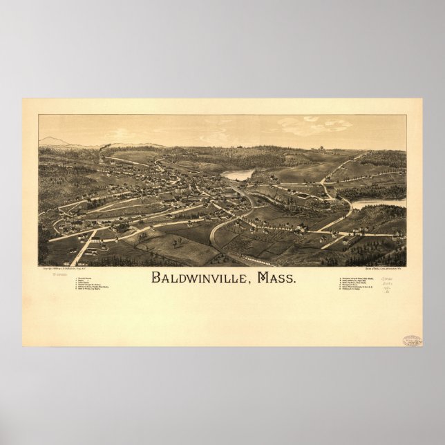 Poster Massa de Baldwinville. Mapa Panorâmico Antiquado d (Frente)