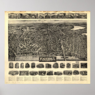 Pôster Massa de Haverhill. Mapa 1914 panorâmico antigo