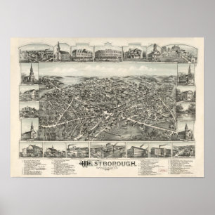 Pôster Massa de Westborough. Mapa 1888 panorâmico antigo