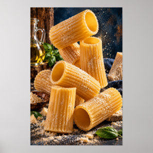 Poster Massa Rigatoni Dourada com Manjericão Fresco – Rus