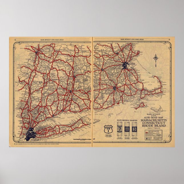 Poster Massachusetts, Connecticut, Rhod Island (Frente)