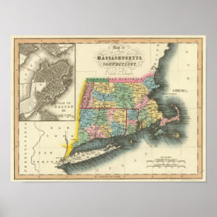 Pôster Massachusetts, Connecticut, Rhode - ilha