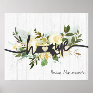 Poster Massachusetts Estado Personalizado Cidade Natal Rú