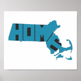 Poster Massachusetts Home State Blue Word Art