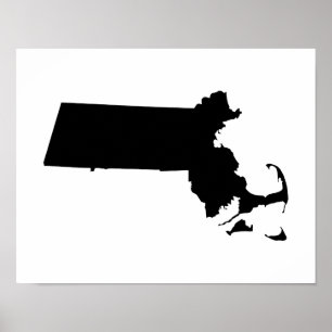 Pôster Massachusetts minimalista em preto