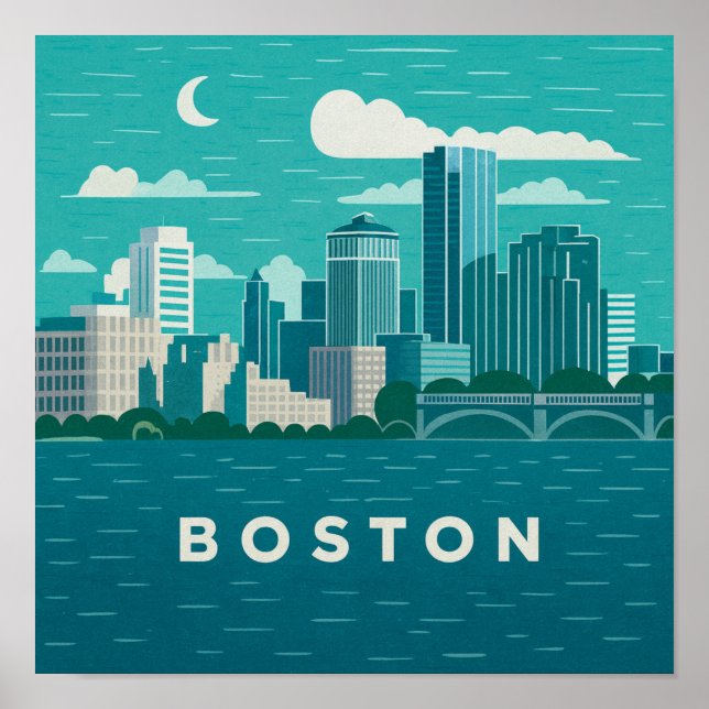 Poster Massachusetts Night Cityscape | Boston City (Frente)