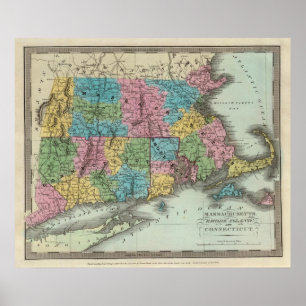Pôster Massachusetts Rhode - ilha e Connecticut