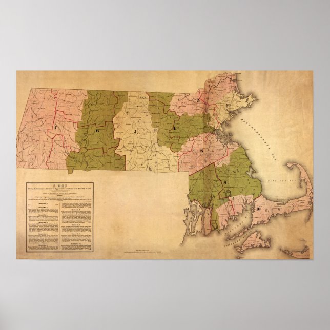 Poster MassachusettsPanorâmica MapMassachusetts (Frente)