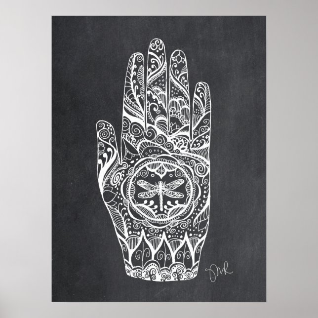 Pôster Massagem Terapista Henna Dragonfly Tattoo Mão 1 (Frente)