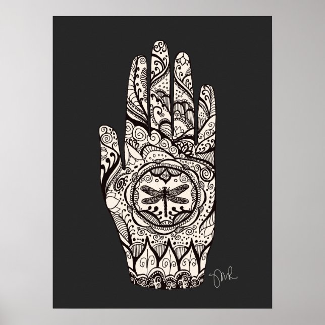 Poster Massagem Terapista Henna Dragonfly Tattoo Mão 3 (Frente)