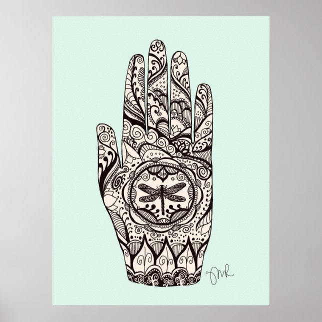 Pôster Massagem Terapista Henna Dragonfly Tattoo Mão 5 (Frente)