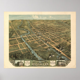Poster Massillon Ohio 1899 Mapa Panorâmico Antiquado