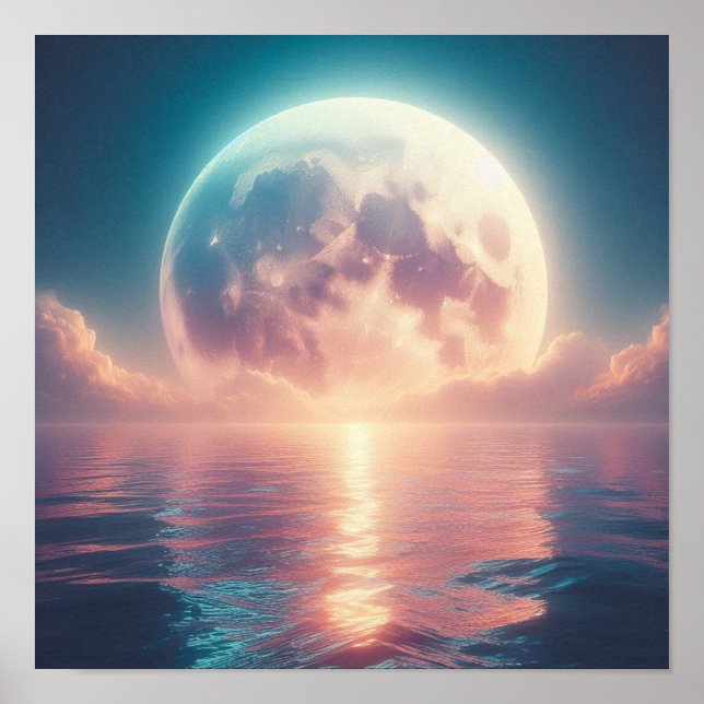 Poster Massive Lunar Glow Over Tranquil Ocean Surface (Frente)