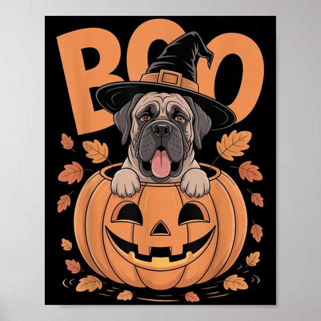 Poster Mastiff Costume On Pumpkin Halloween Mastiff  (Frente)